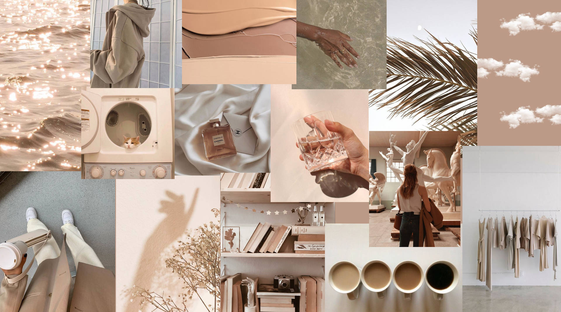 Đồ uống và thiên nhiên phong cách beige collage Hình nền
