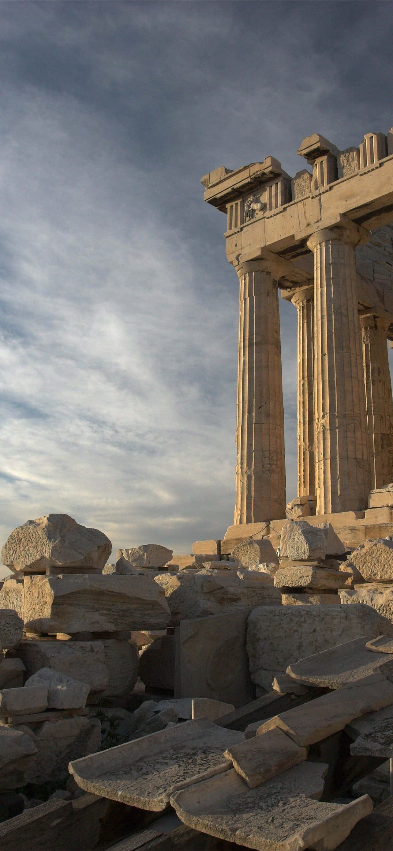 Đống đổ nát và tàn tích Parthenon ở Acropolis Hình nền