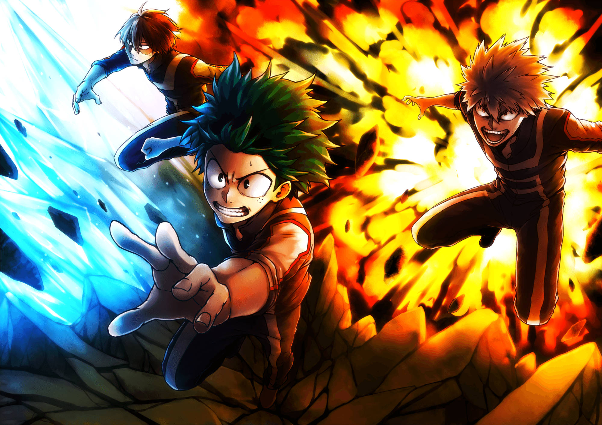 Đồng đội cuốn hút - Todoroki, Midoriya và Bakugo trong phong cách dễ thương Hình nền