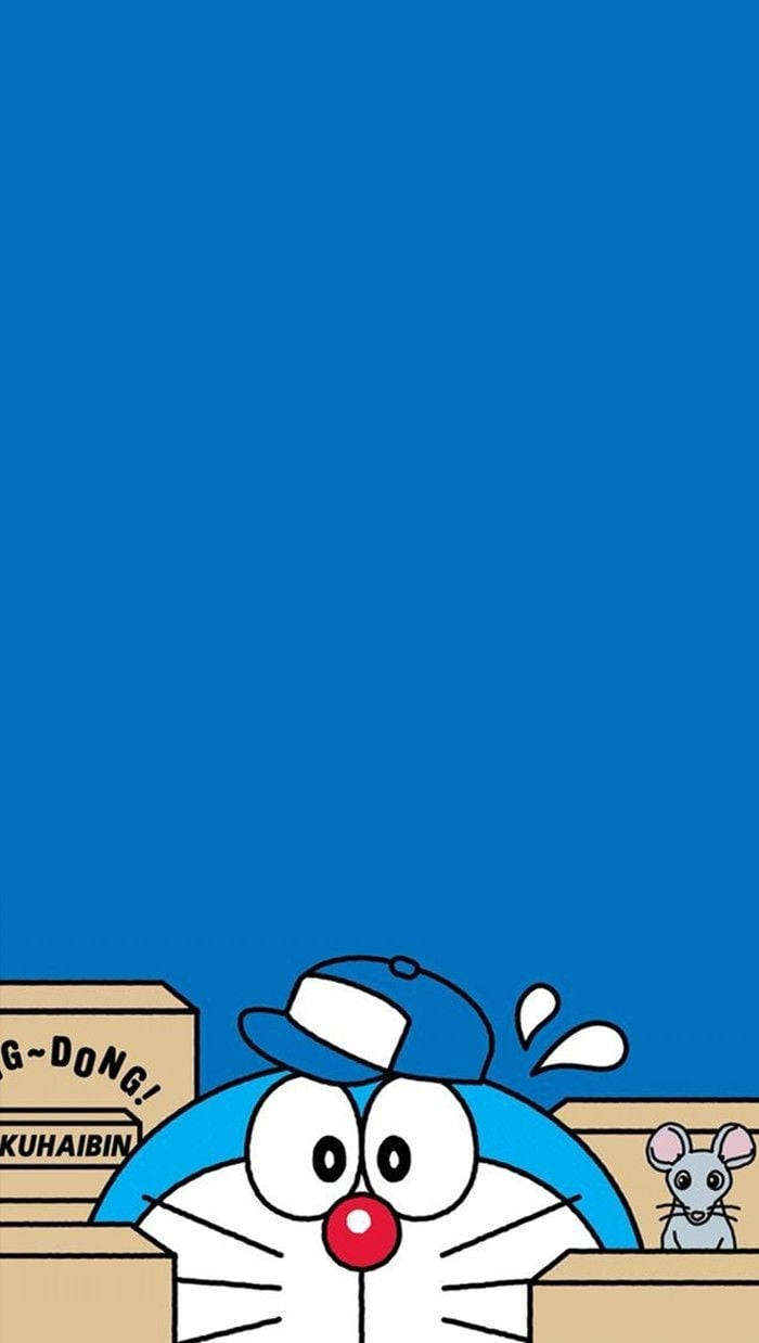 Doraemon trốn sau hộp - Nghệ thuật đồ họa iPhone Hình nền