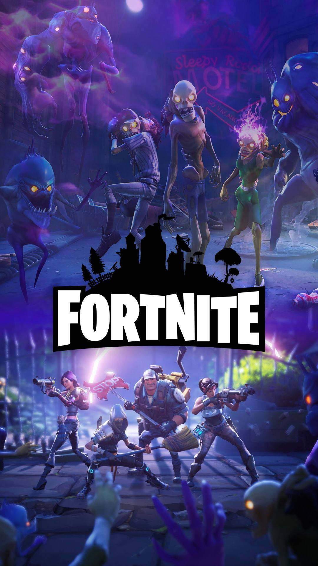 Zombie và Người đánh nhau với logo Fortnite hình nền HD.