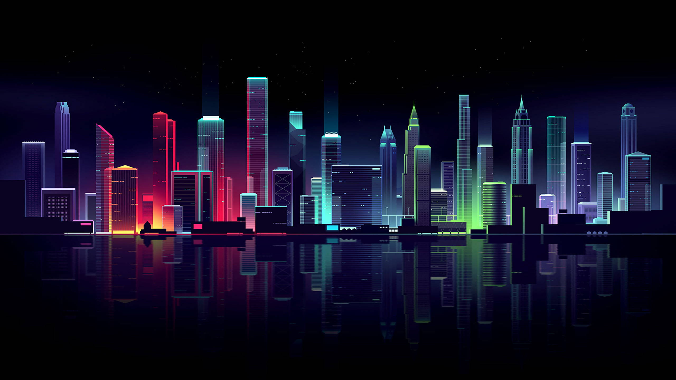 Đường chân trời thành phố neon tối Hình nền