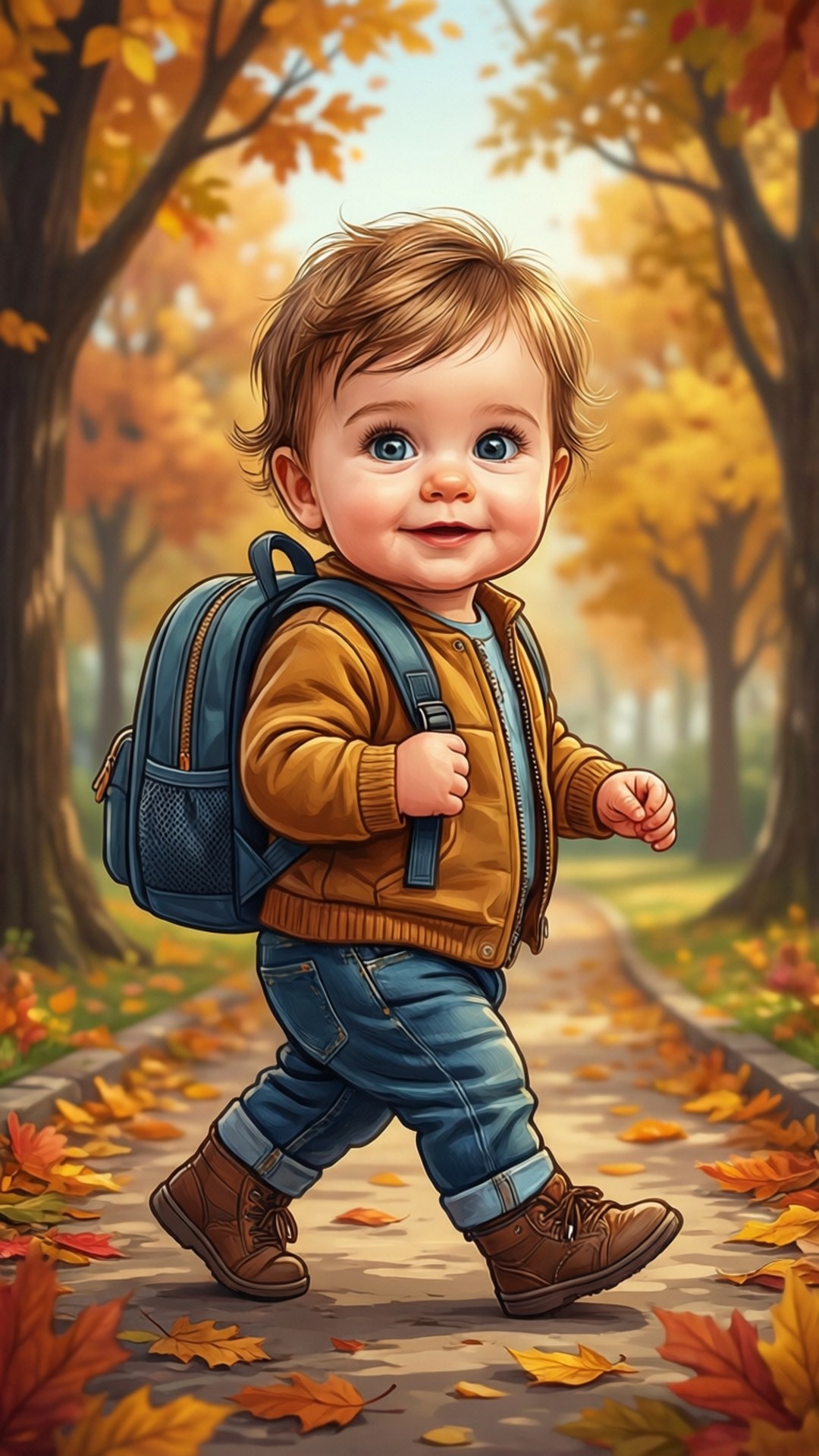 Em Bé Đi Dạo Mùa Thu Hình nền