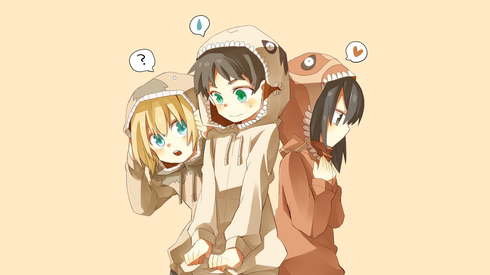 Eren Armin Mikasa Áo Hoodie Dễ Thương Hình nền