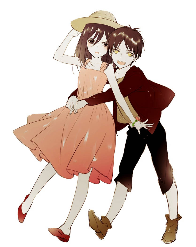 Eren Mikasa Dễ Thương Cười Và Ôm Nhau Hình nền