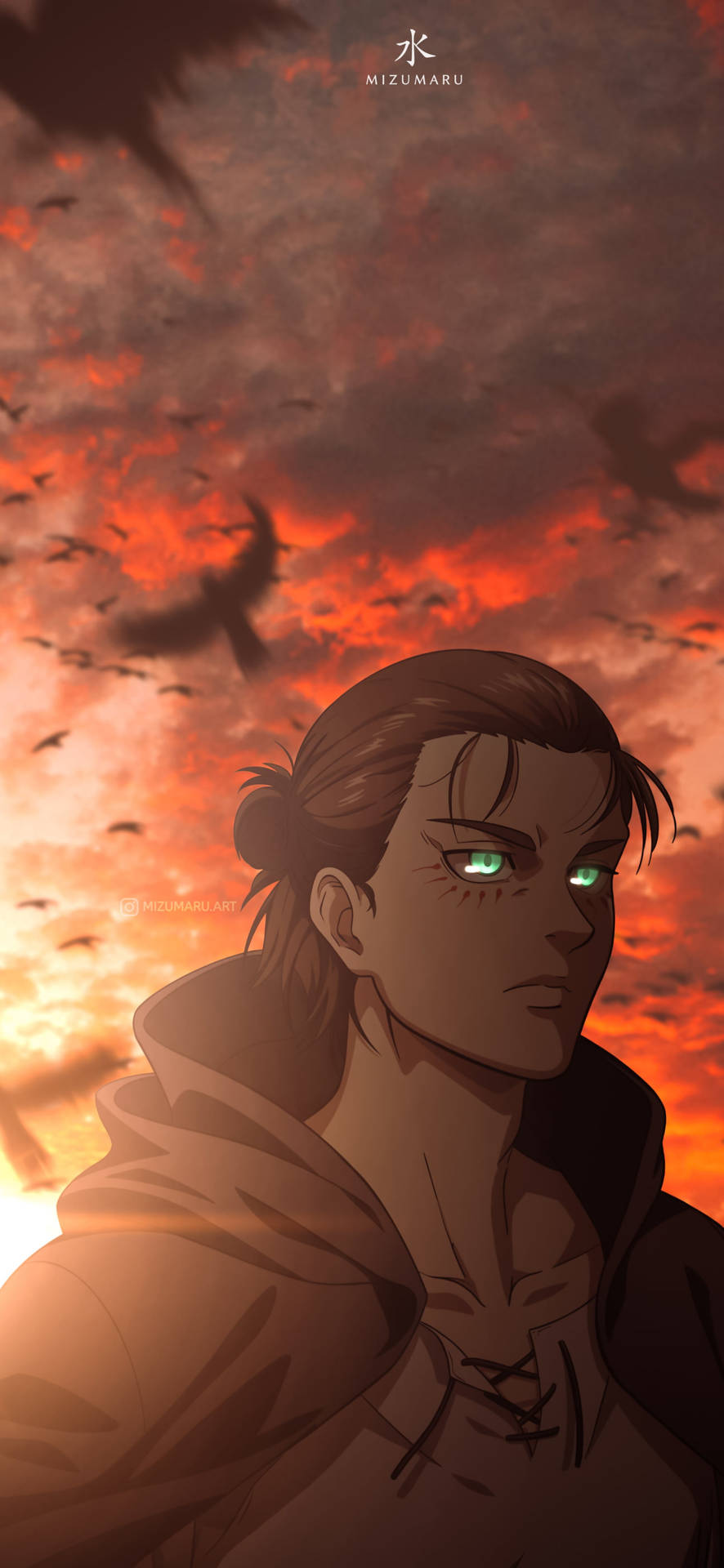 Hình nền iPhone anime Eren Yeager hoàng hôn