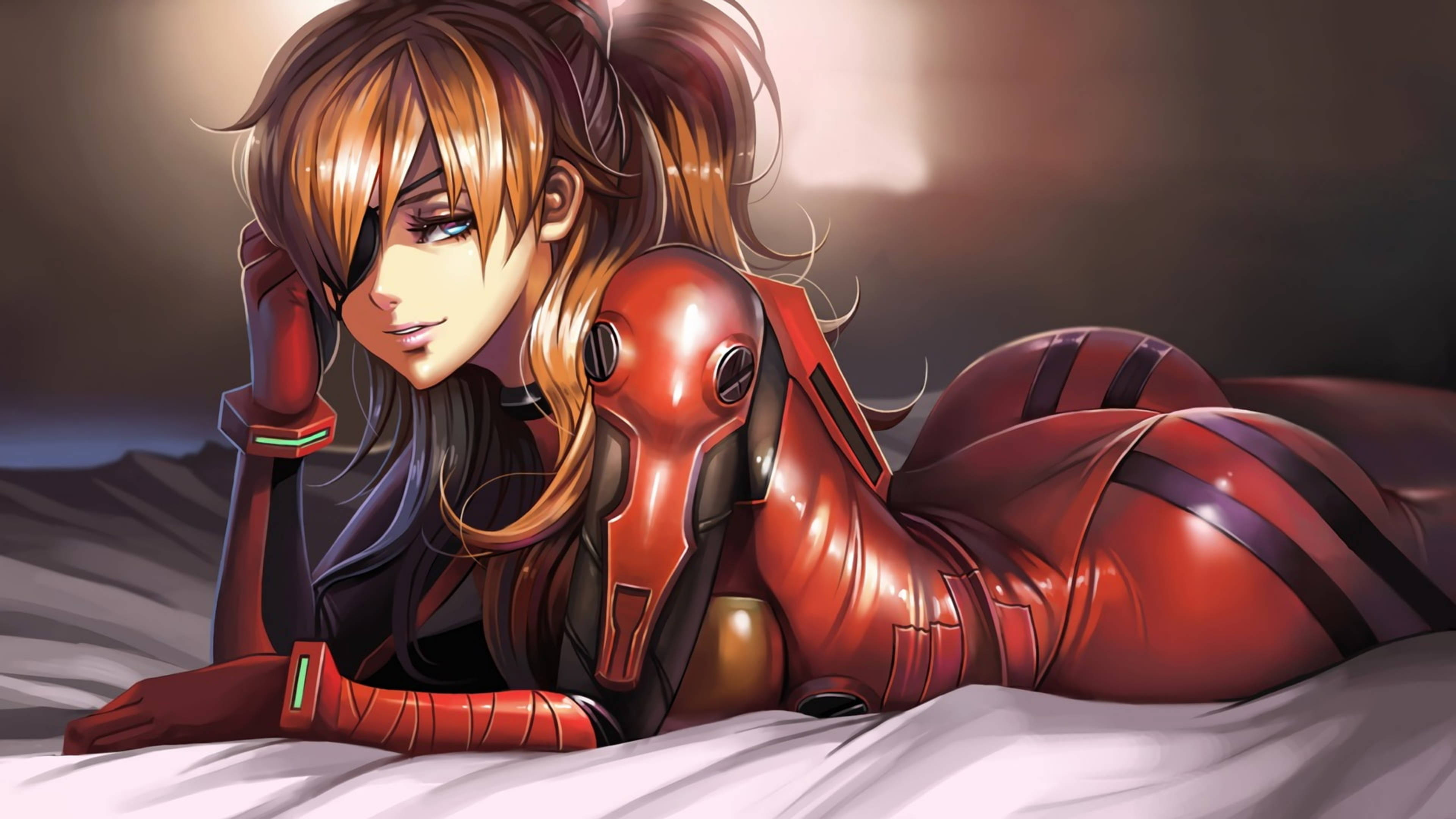 Evangelion 4K Asuka Bịt Mắt Hình nền