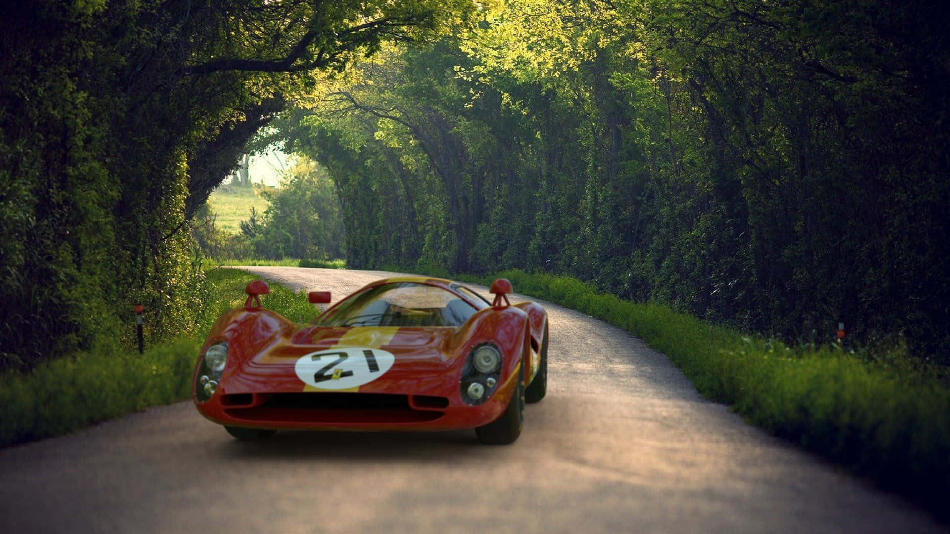 Ferrari 330 Trên Con Đường Rợp Bóng Cây Hình nền