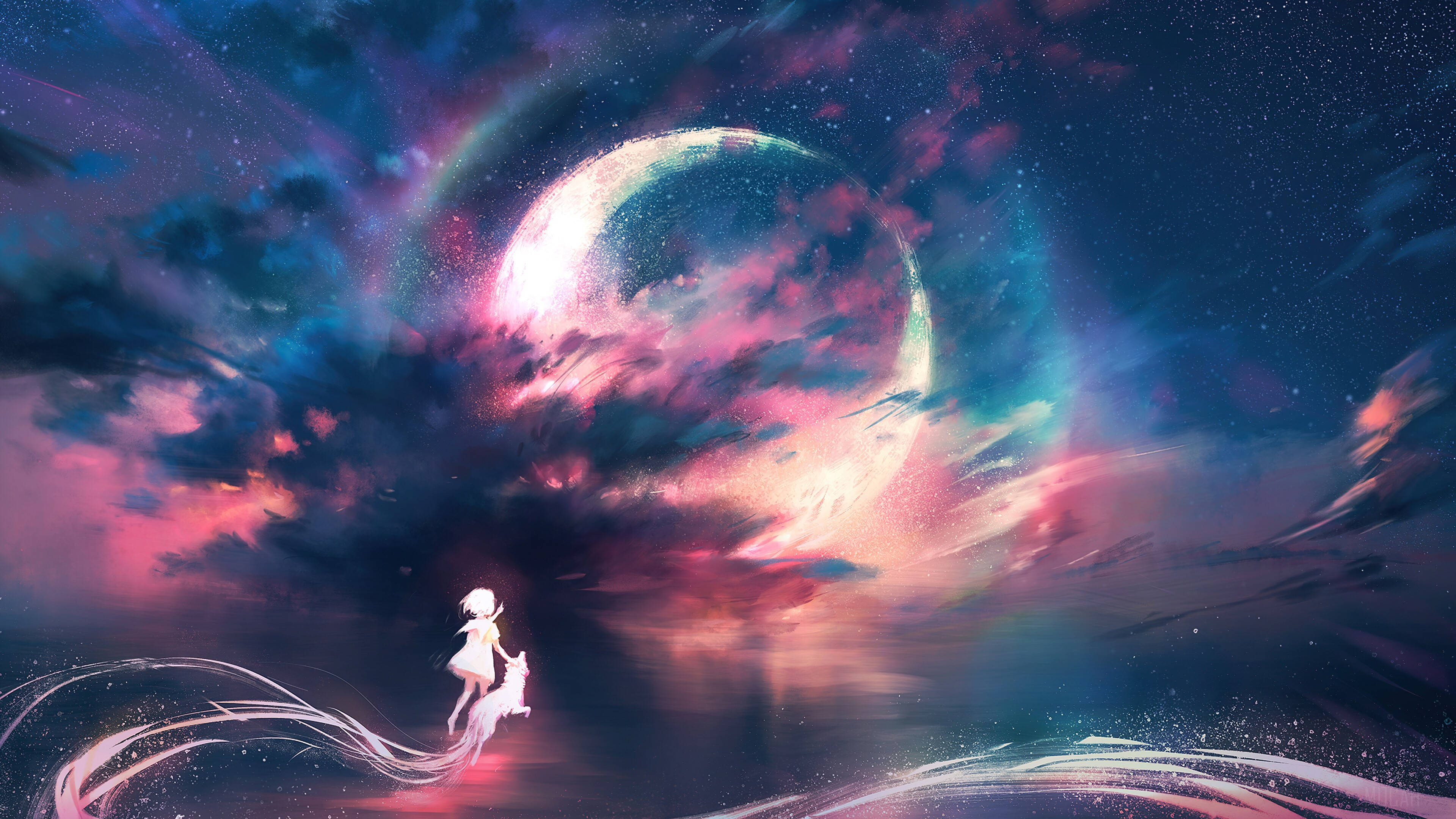 Galaxy Moon và Cô Gái Anime Hình nền