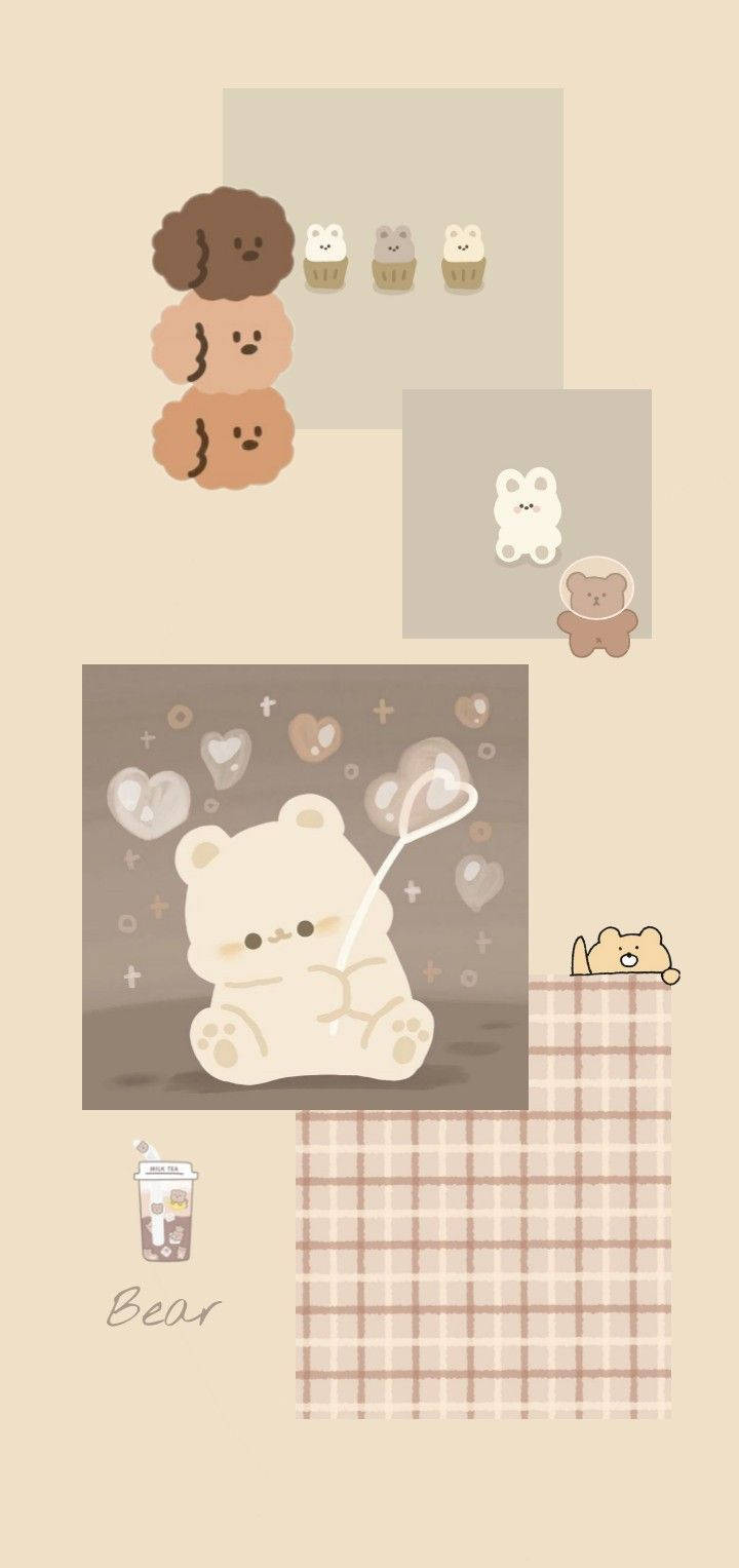 Hình nền Gấu Kawaii Phong Cách Beige