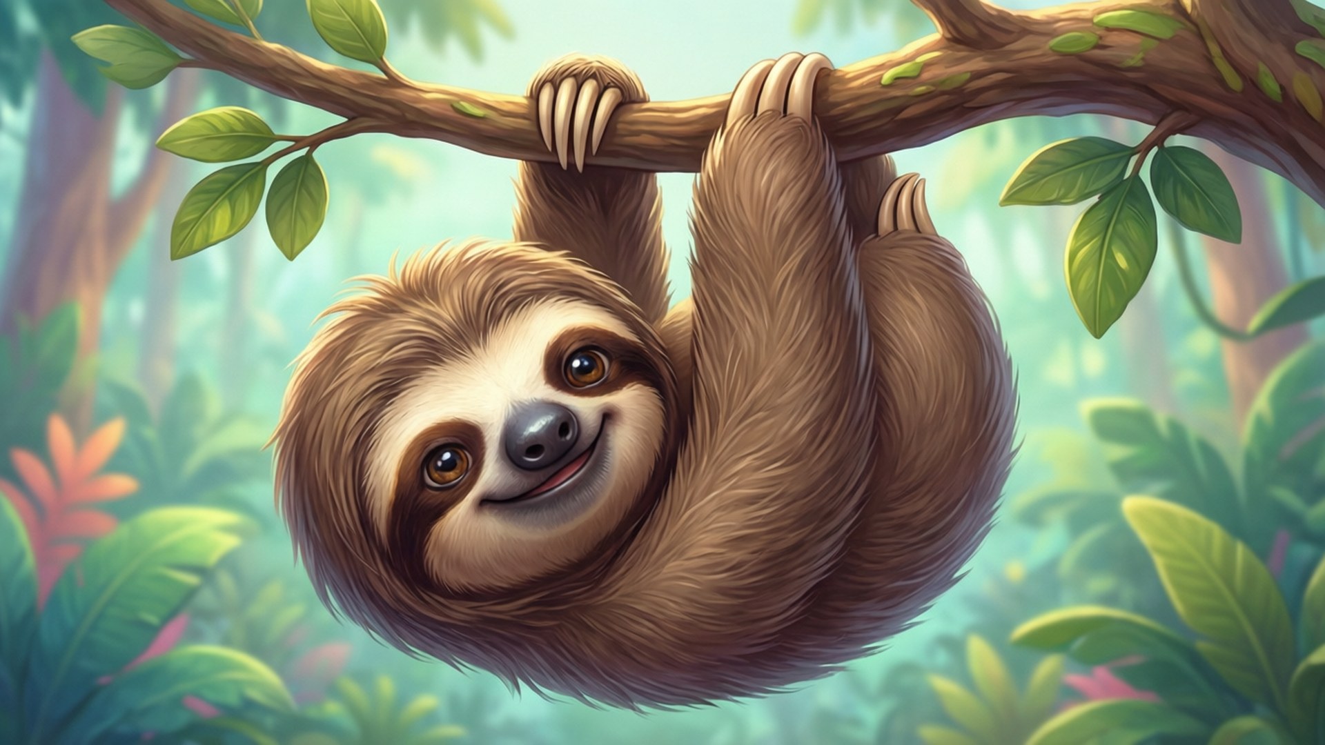 Gấu lười kawaii đu cành Hình nền