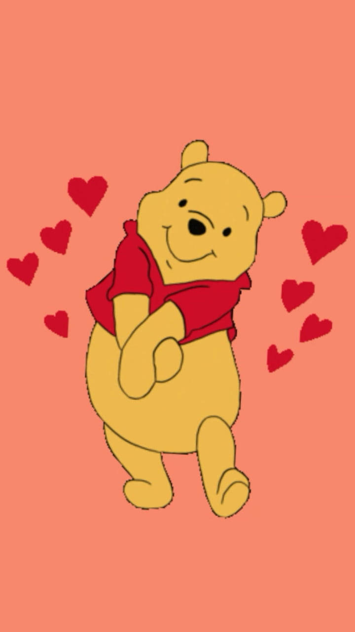 Gấu Pooh Dễ Thương Trái Tim Đỏ Cho iPhone Hình nền