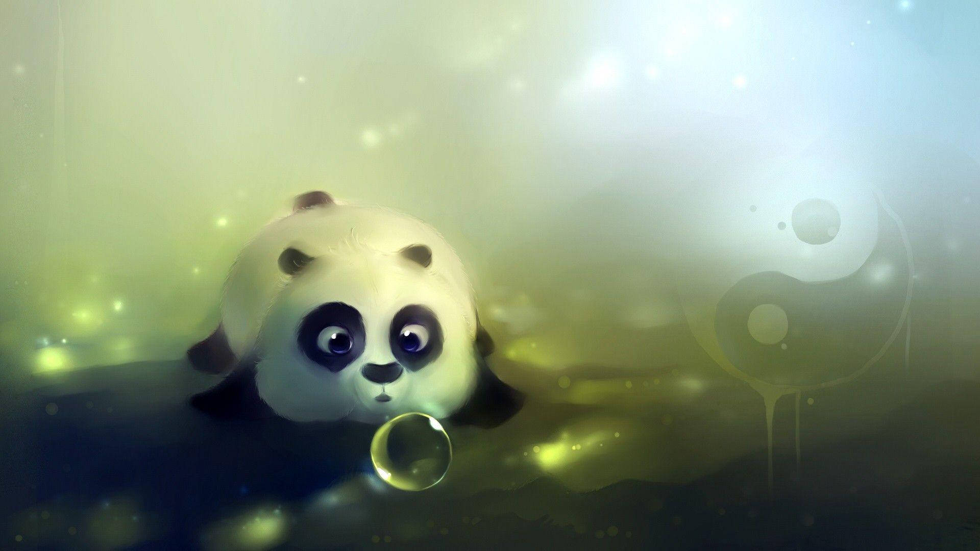 Gấu Trúc Con Thổi Bong Bóng Dễ Thương Cho Máy Tính Hình nền