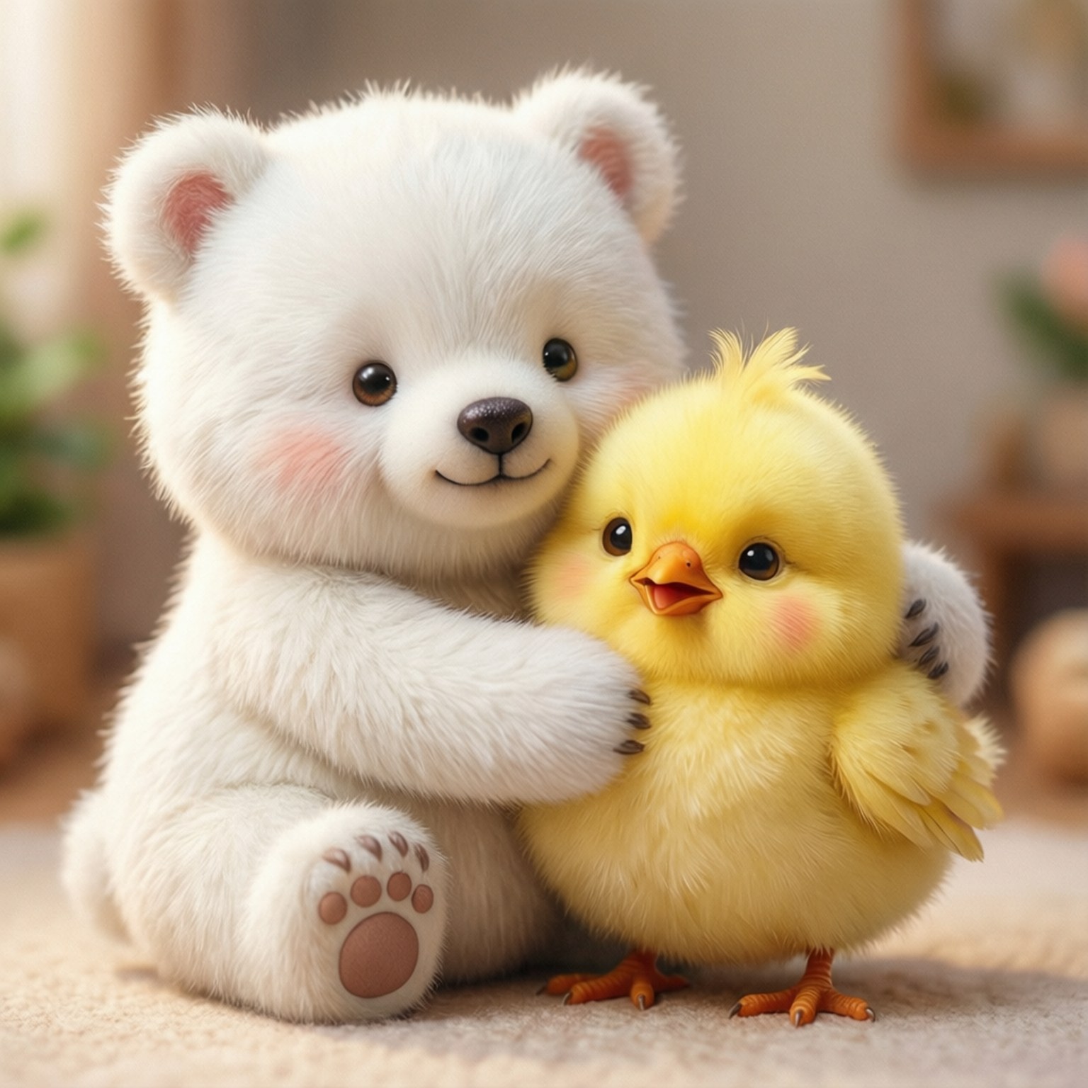 Gấu và Gà Con Ôm Nhau Hình nền