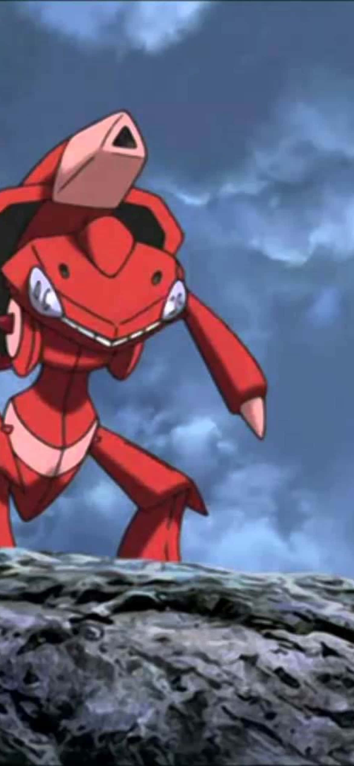 Genesect Đỏ Pokémon Đứng Trên Đá Hình nền