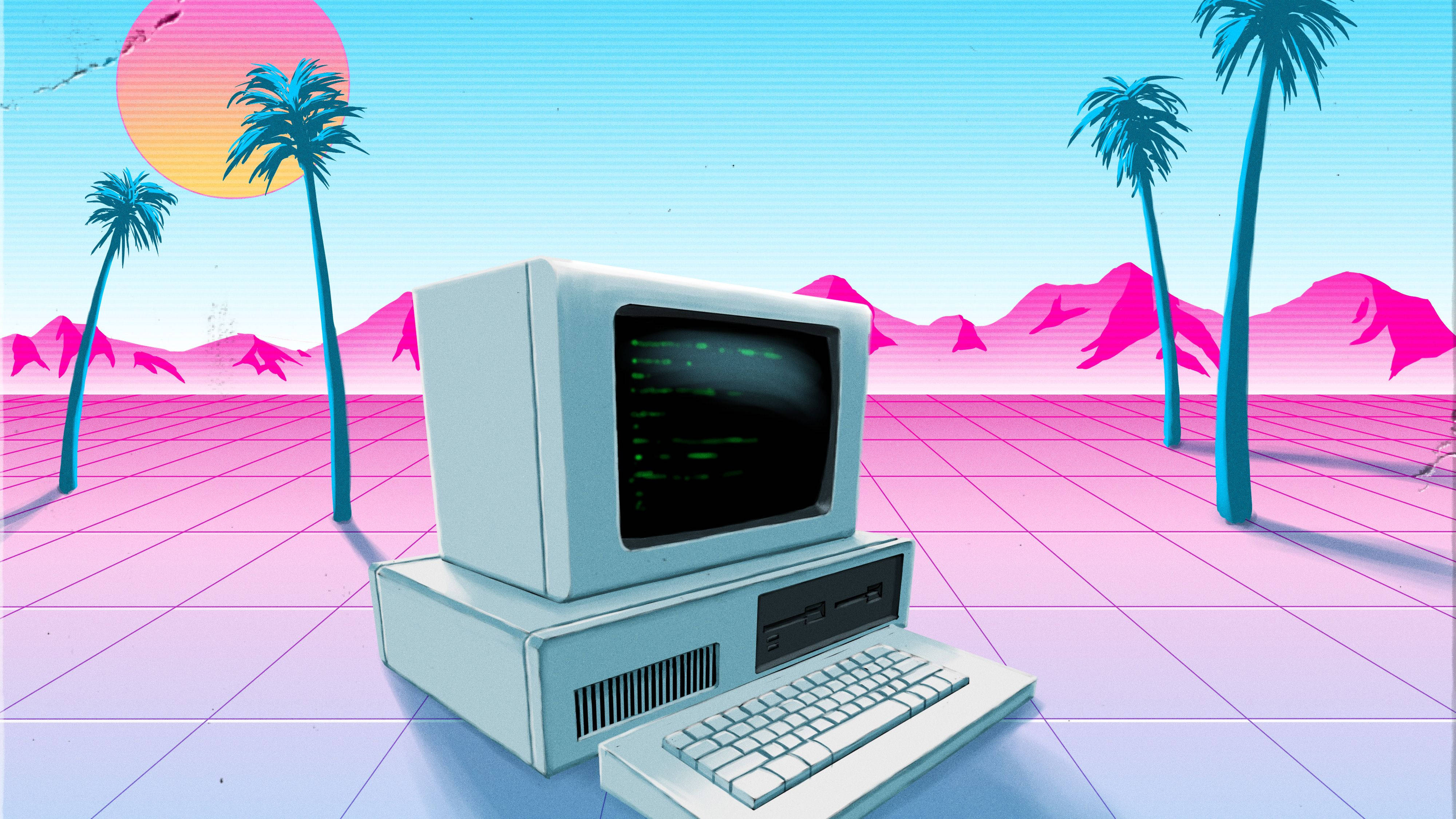 Giấc Mơ Technicolor: Tình Yêu Bàn Phím Vaporwave Hình nền