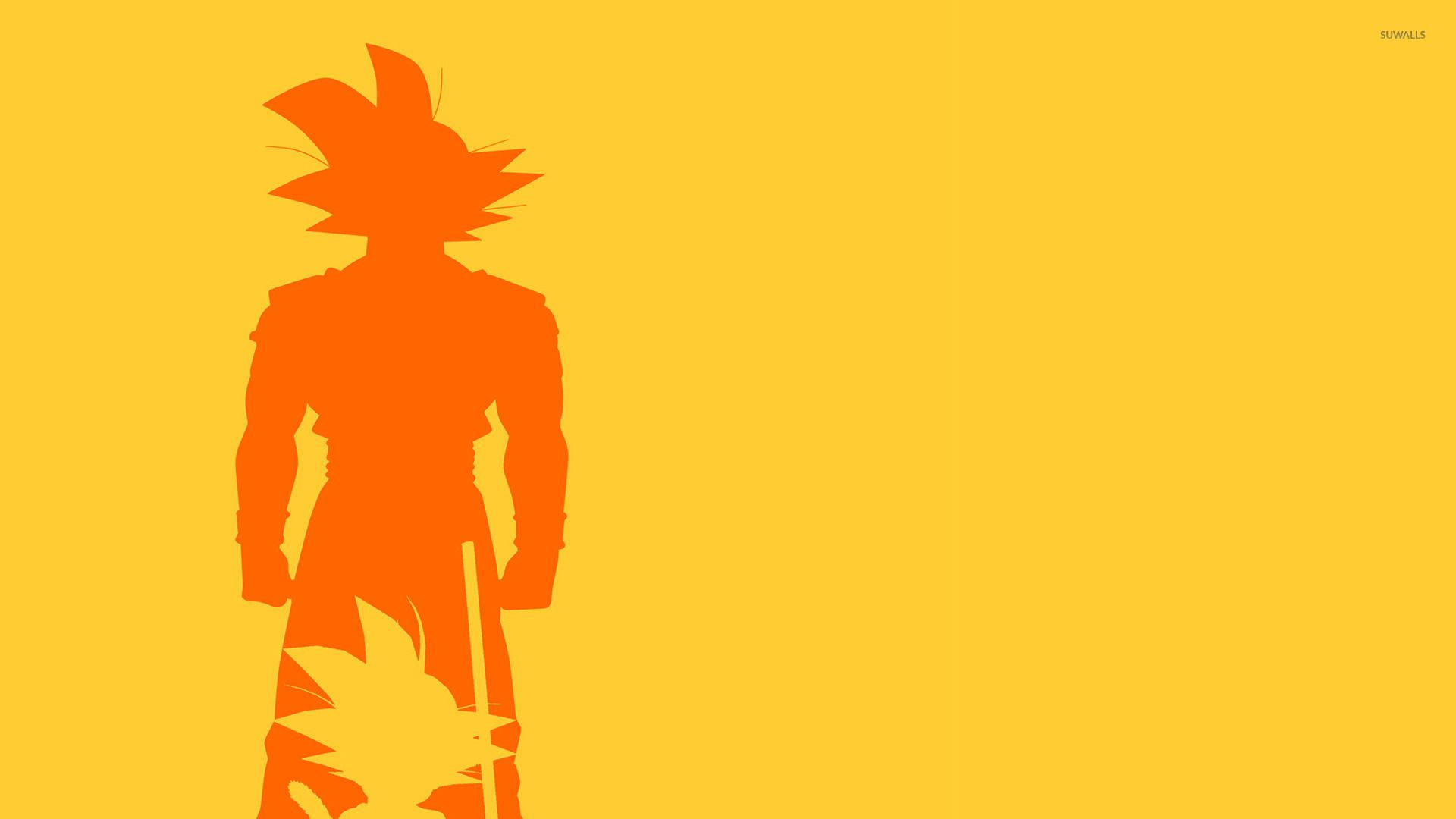 Dragon Ball Z super broly San Goku và bóng Gohan trên nền tối giản màu cam và vàng.