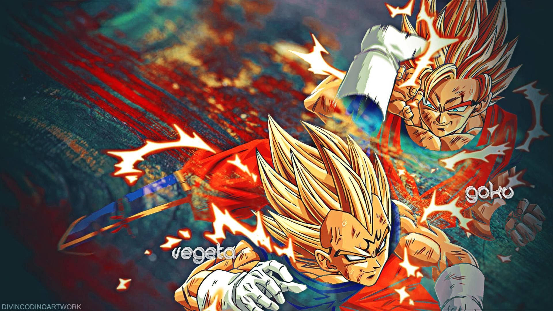 Dragon Ball Z San Goku và Vegeta chiến đấu, các nhân vật anime super saiyans.