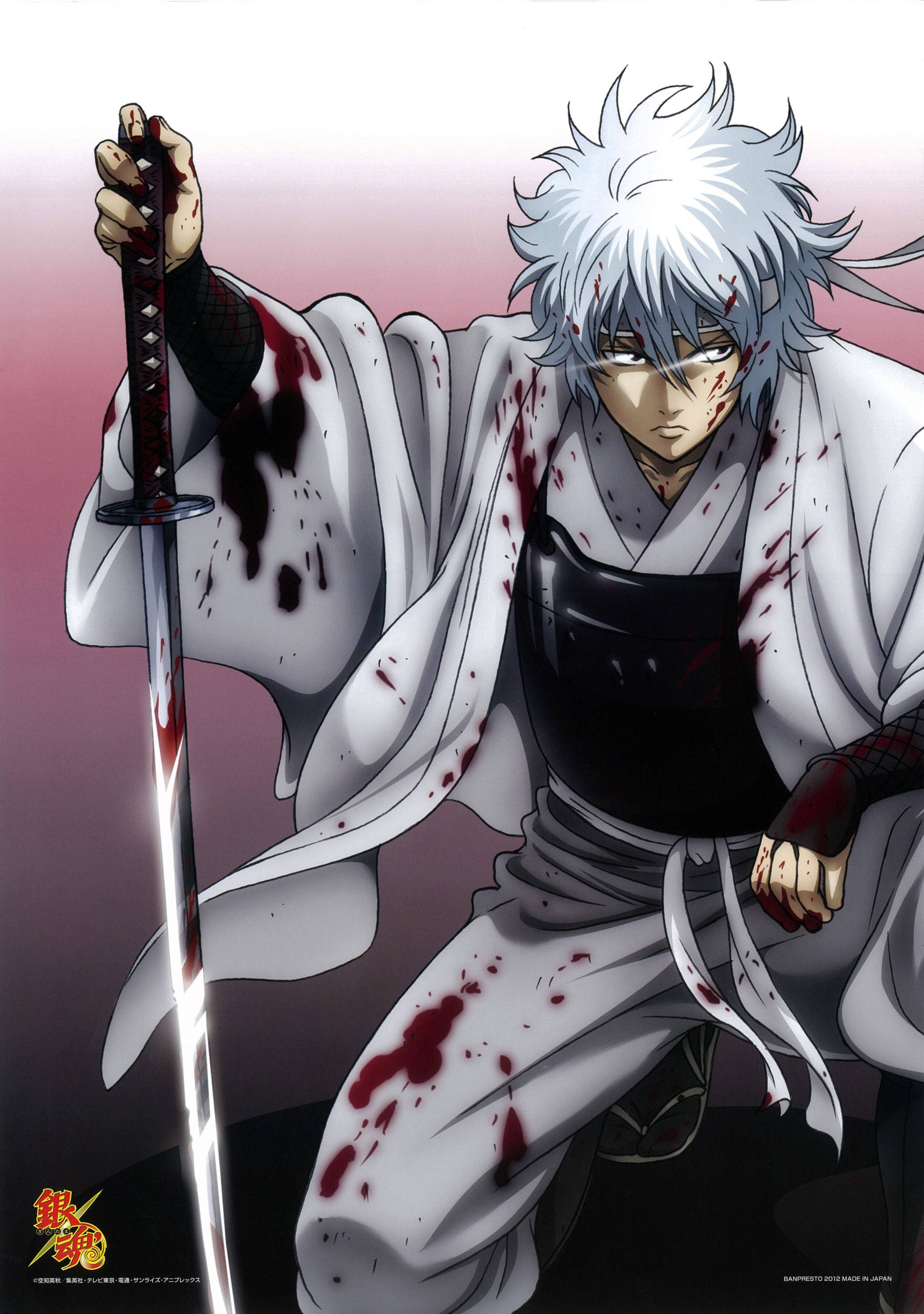 Gintama Gintoki đẫm máu quỳ một gối Hình nền