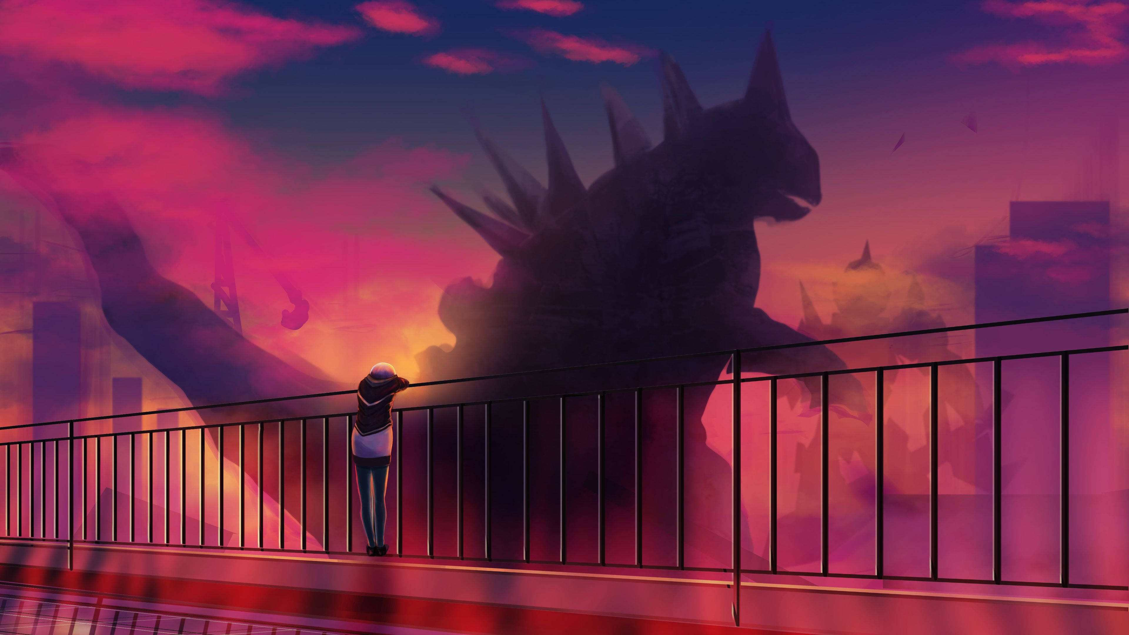 Godzilla anime màu đỏ Hình nền