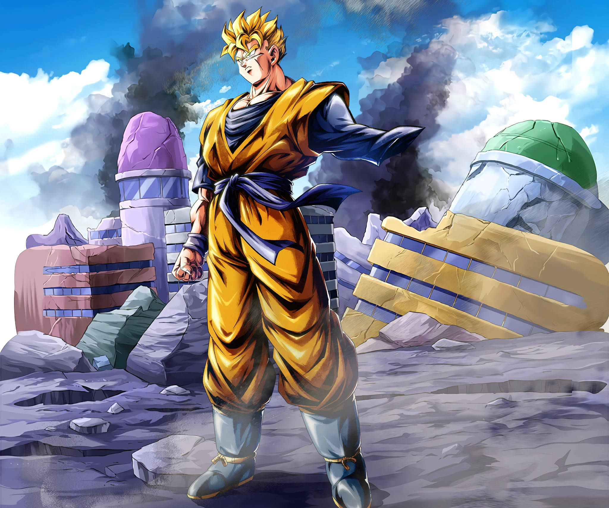 Gohan Già Siêu Saiyan 2 Giữa Đống Đổ Nát Hình nền