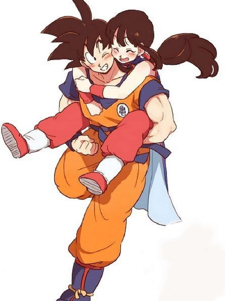 Goku và Chichi ôm từ phía sau nhấc bổng Hình nền