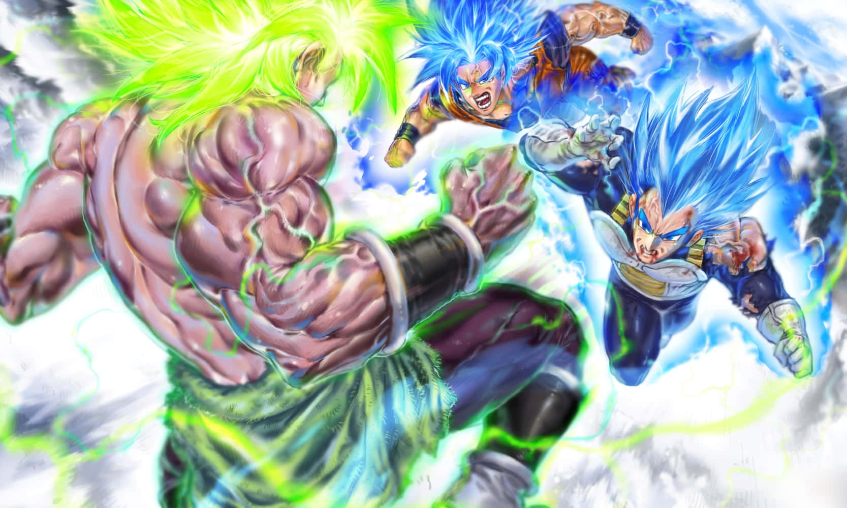 Goku và Vegeta chiến đấu chống lại Broly trong Dragon Ball Super Broly. Hình nền