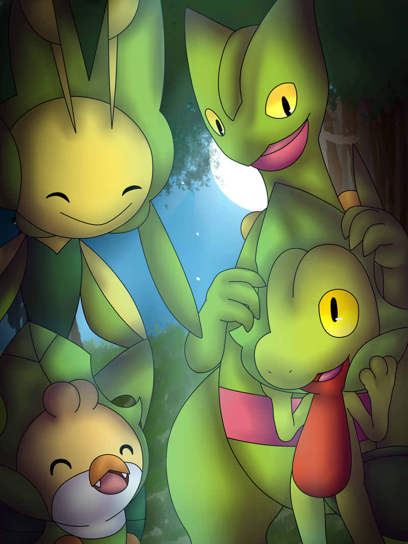 Grovyle cùng các Pokemon màu xanh lá Hình nền