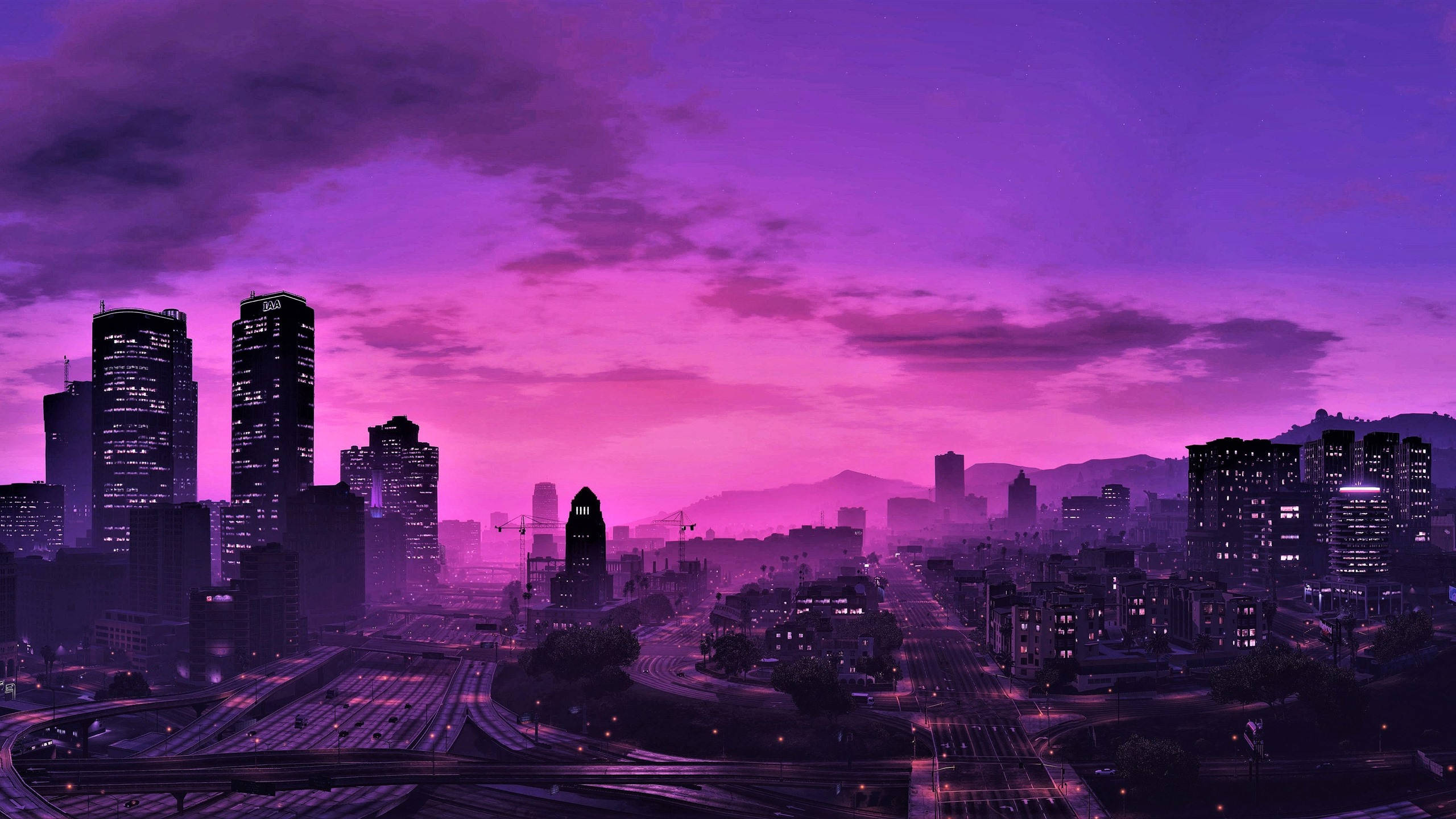 GTA 5 2560x1440 Bầu Trời Tím Về Đêm Hình nền