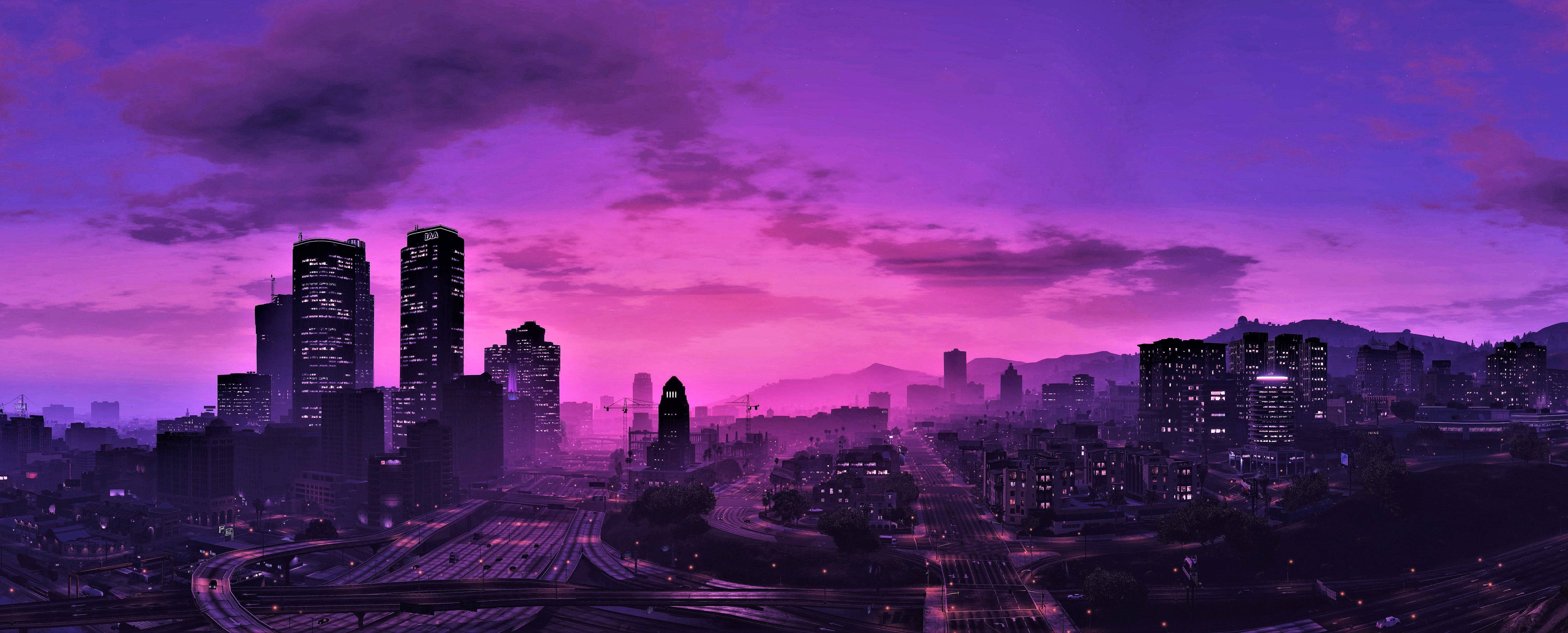 GTA 5 Phong Cảnh Thành Phố Tím 1080p Chơi Game Hình nền