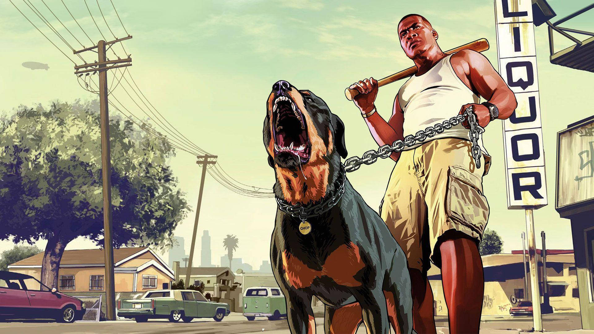 GTA SA 4K Carl Johnson và chó Hình nền