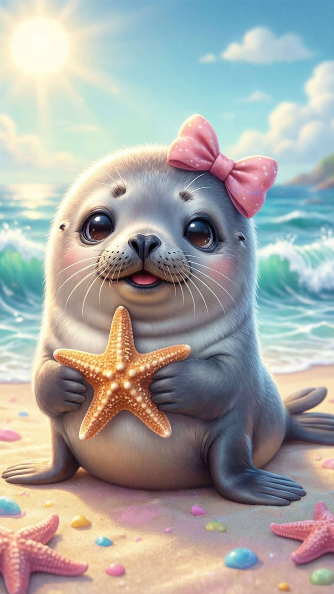 Hải cẩu kawaii ở bãi biển Hình nền