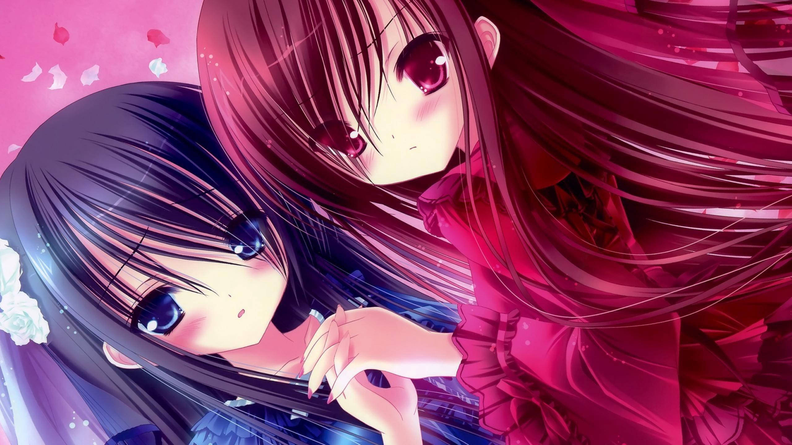 Hai Cô Gái Anime Kawaii Xanh Và Đỏ Hình nền