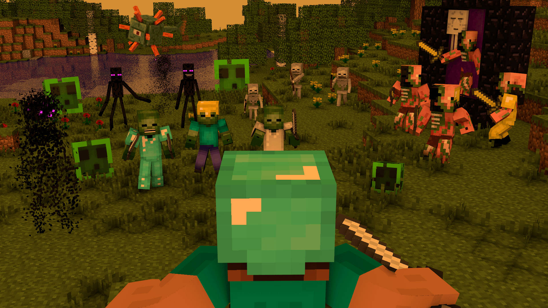 Hai nhân vật phản diện tham gia trận chiến trong Minecraft Hình nền