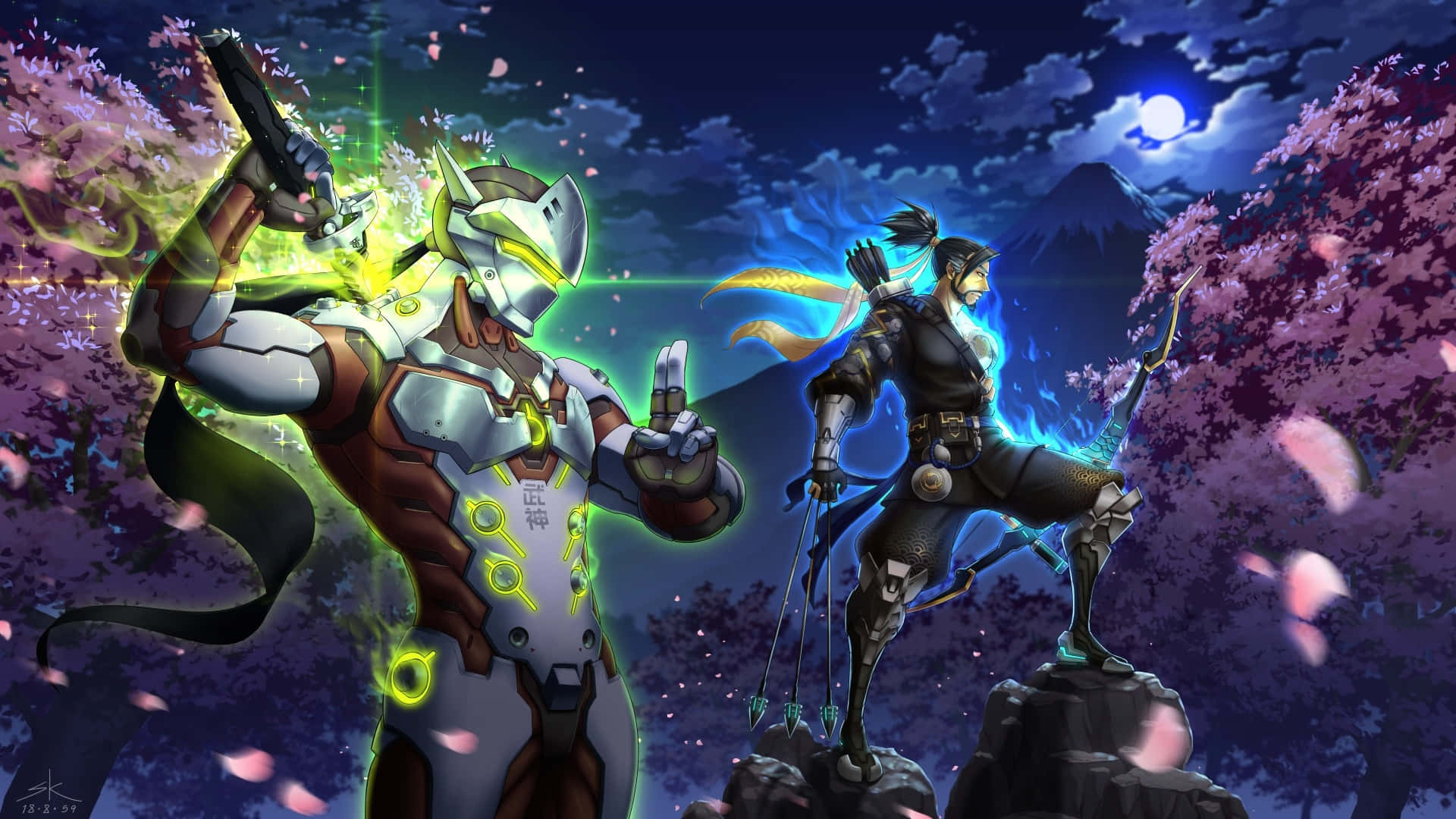 Hanzo và Genji 1920x1080 Nền Đêm Overwatch Hình nền