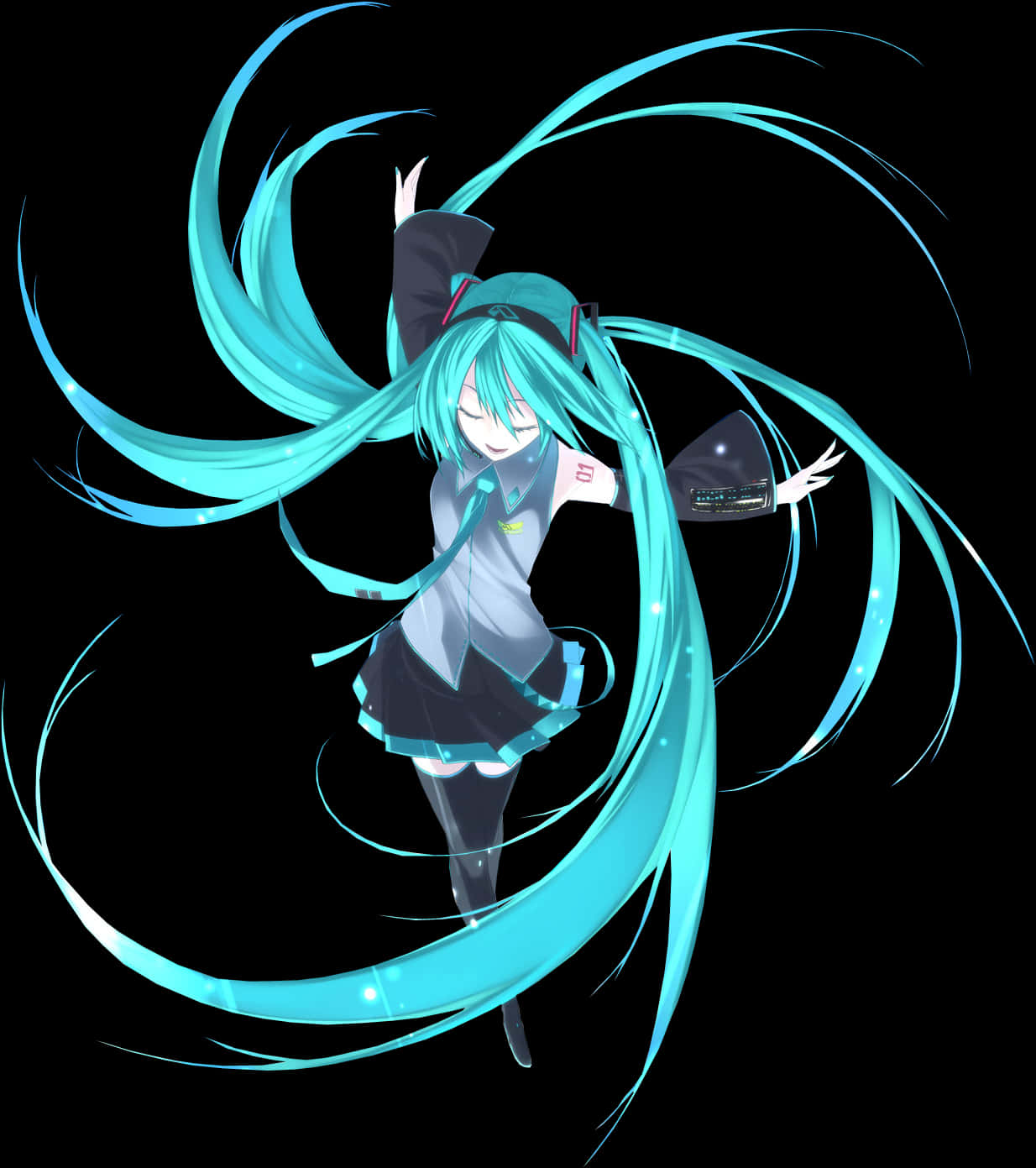 Hatsune Miku Tạo Dáng Động Với Mái Tóc Xoay Hình nền