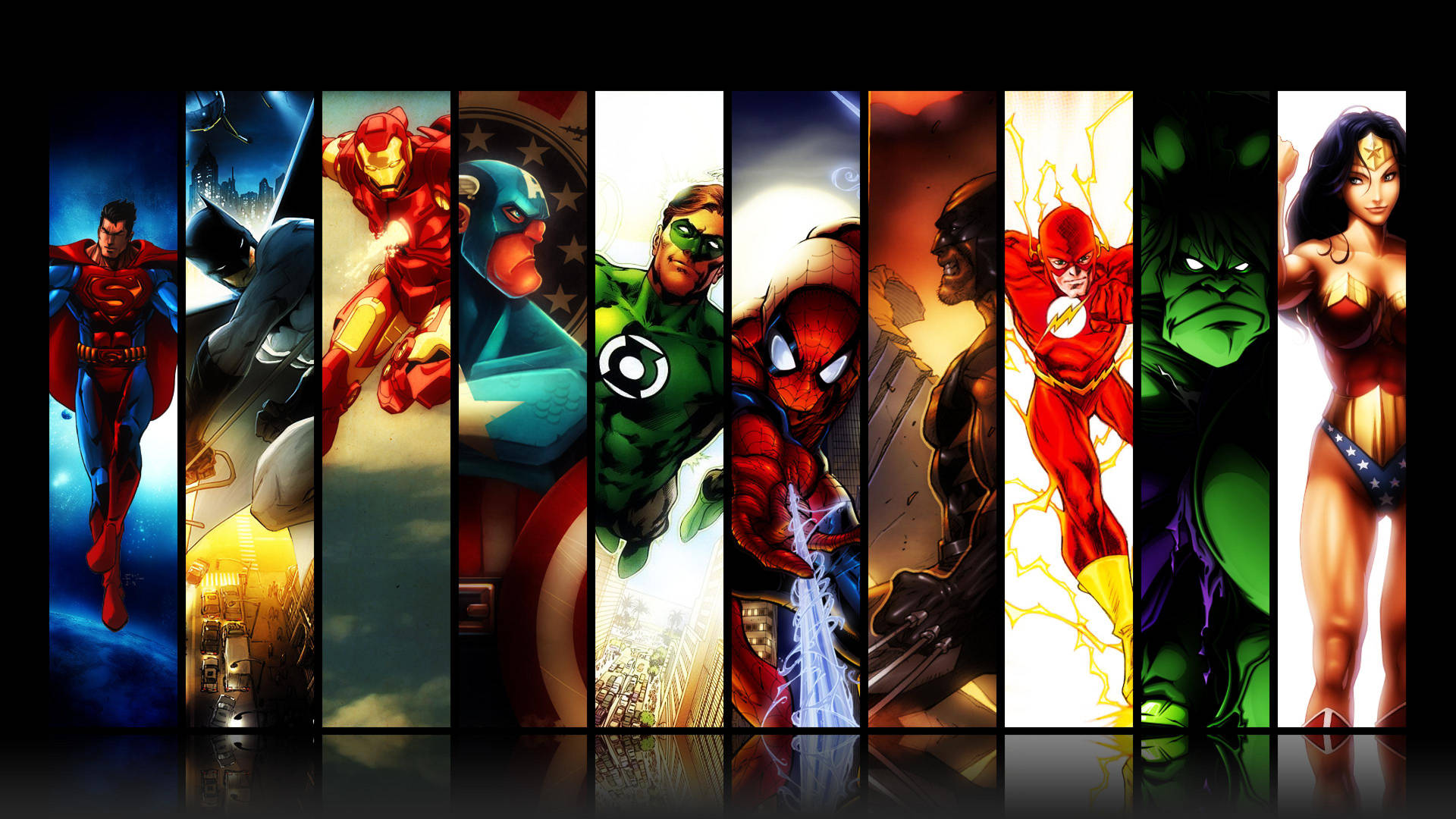 Các siêu anh hùng Marvel trên nền sọc với từng nhân vật.