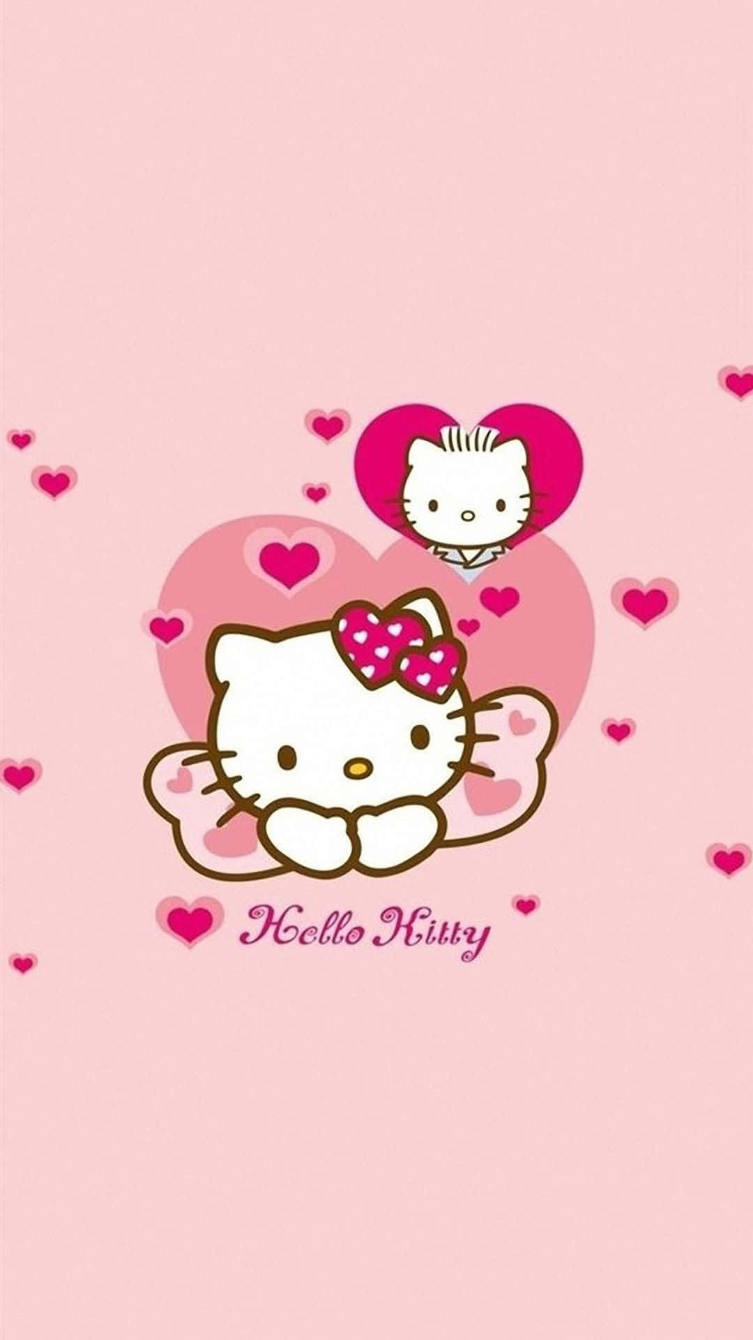 Hello Kitty Dễ Thương Màu Hồng Tựa Vào Ruy Băng Hình nền