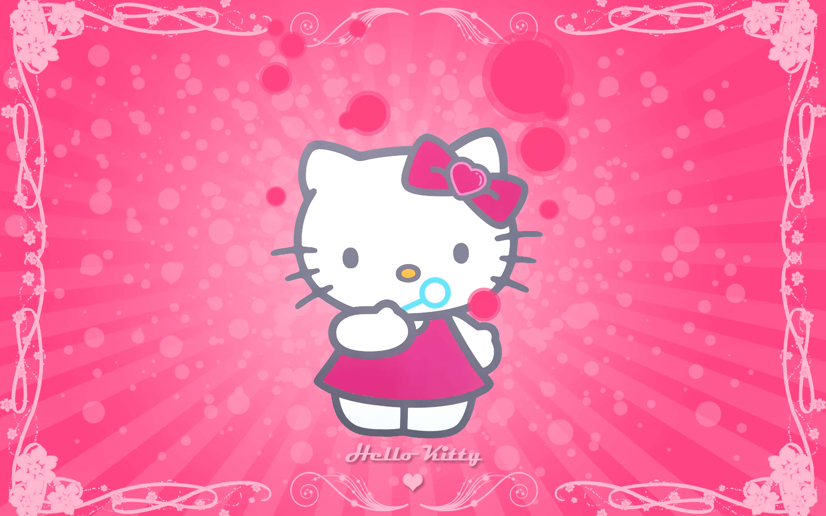Hello Kitty Dễ Thương Màu Hồng Thổi Bong Bóng Hình nền