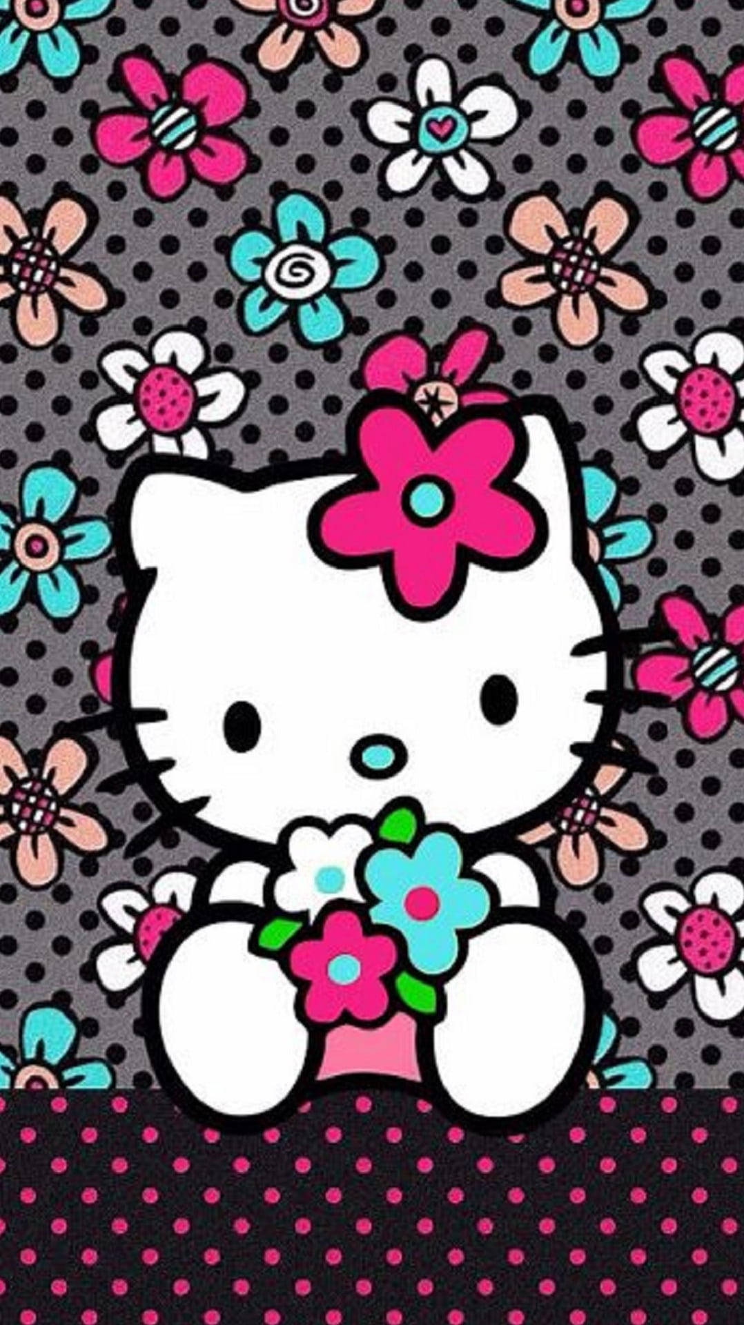 Hello Kitty Đen Với Hoa Hình nền