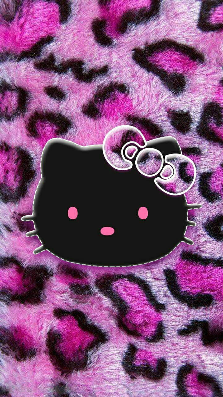 Hello Kitty Đen Trên Họa Tiết Động Vật Hình nền