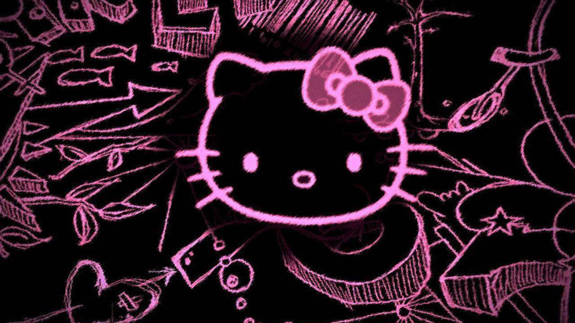 Hello Kitty Doodle Hồng Và Đen Hình nền