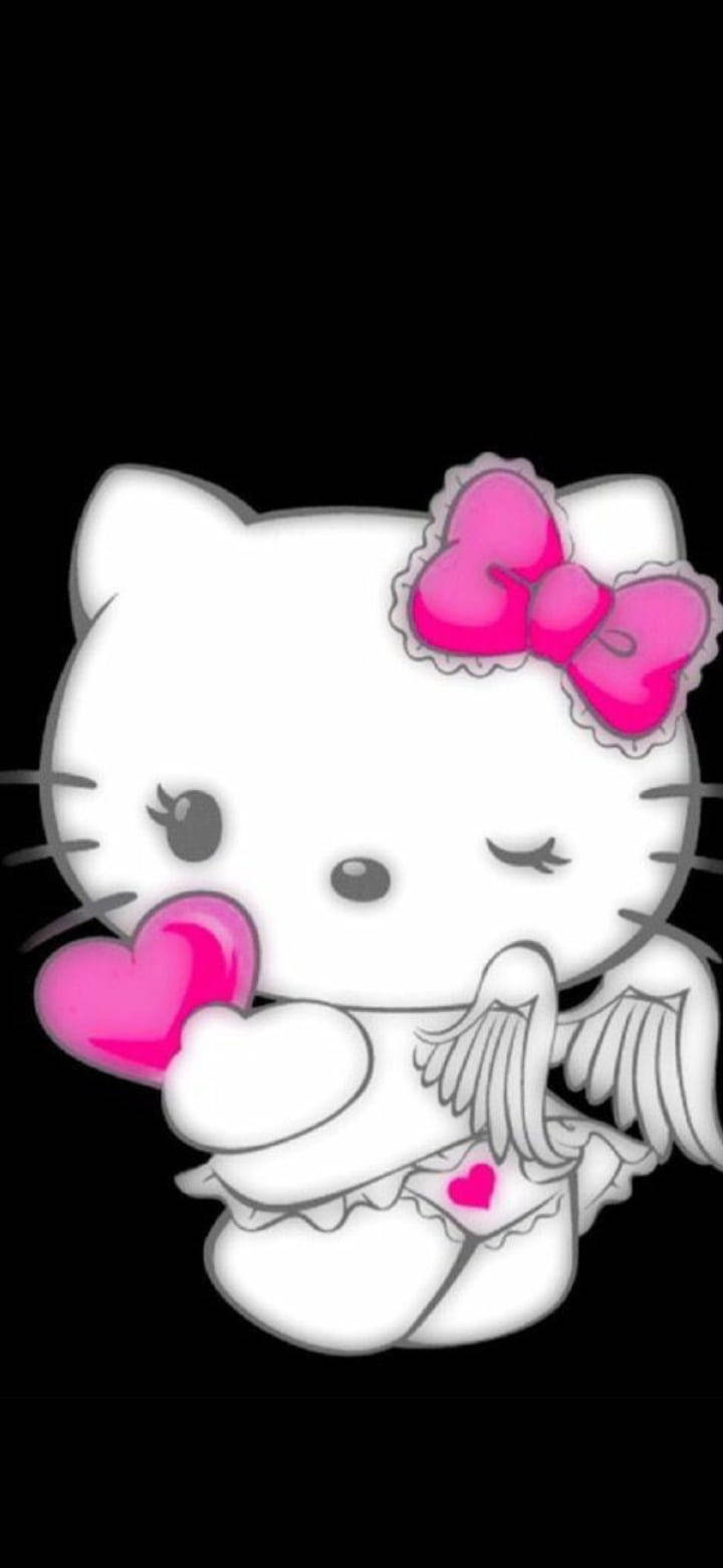 Hello Kitty Đen Trong Trang Phục Thiên Thần Hình nền