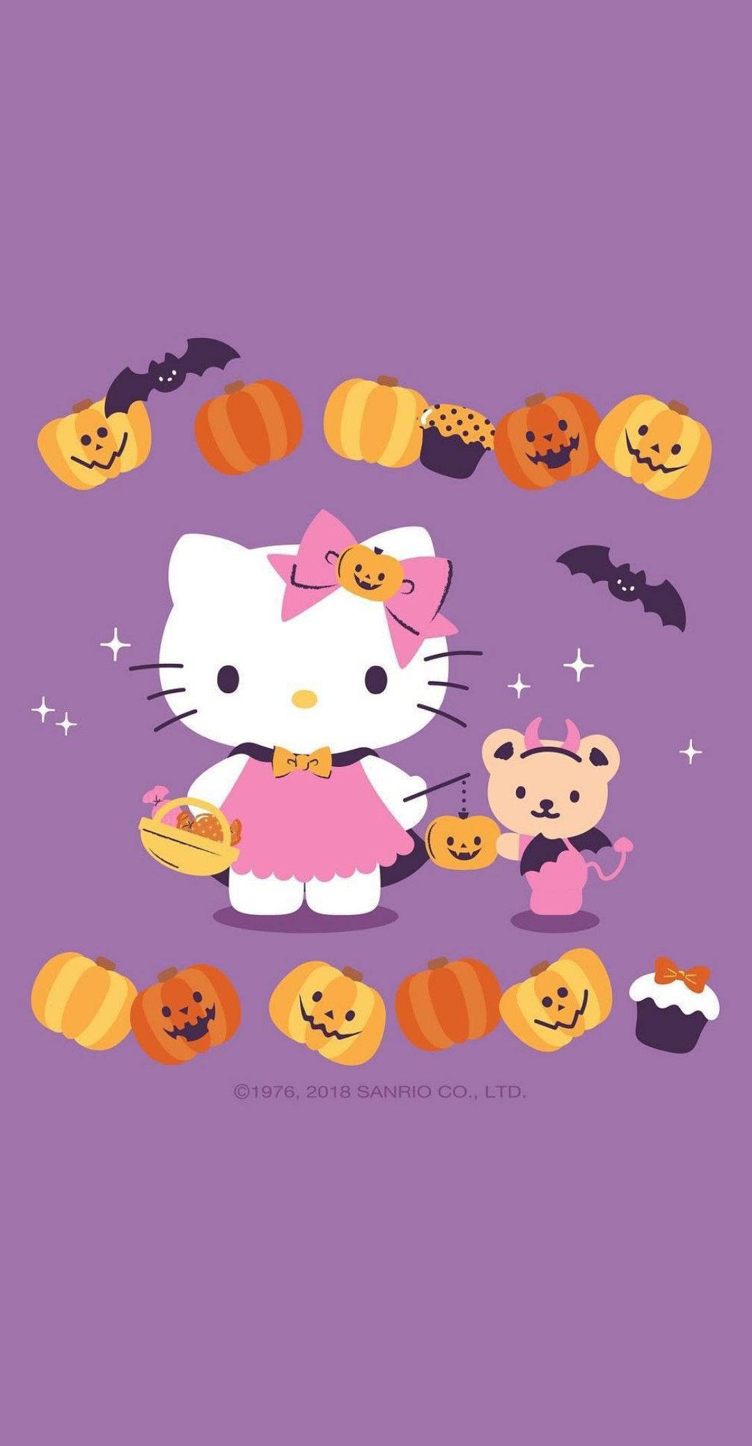 Hello Kitty Halloween Màu Tím Đồ Họa Hình nền