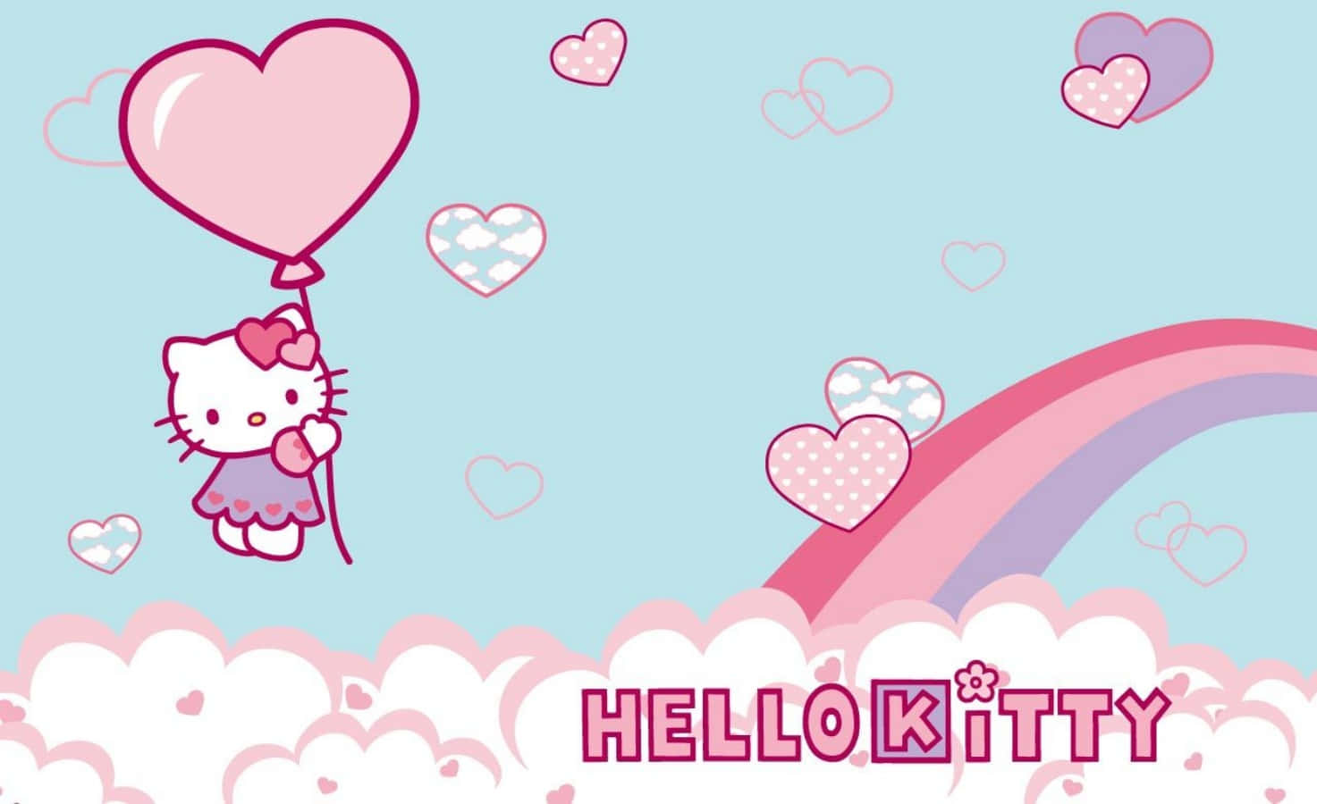 Hello Kitty Laptop Cầu Vồng Và Mây Hình nền