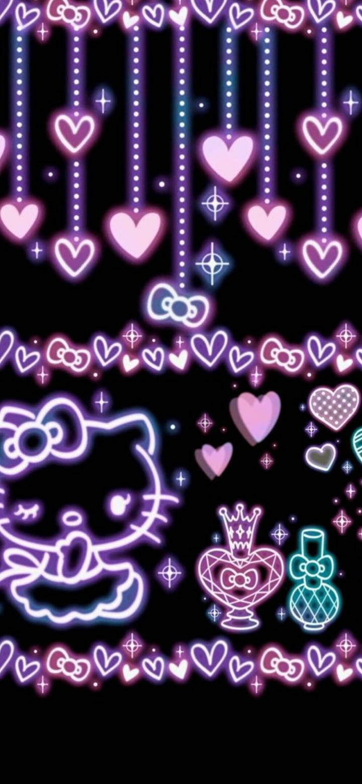 Hello Kitty màu tím neon trên nền đen Hình nền