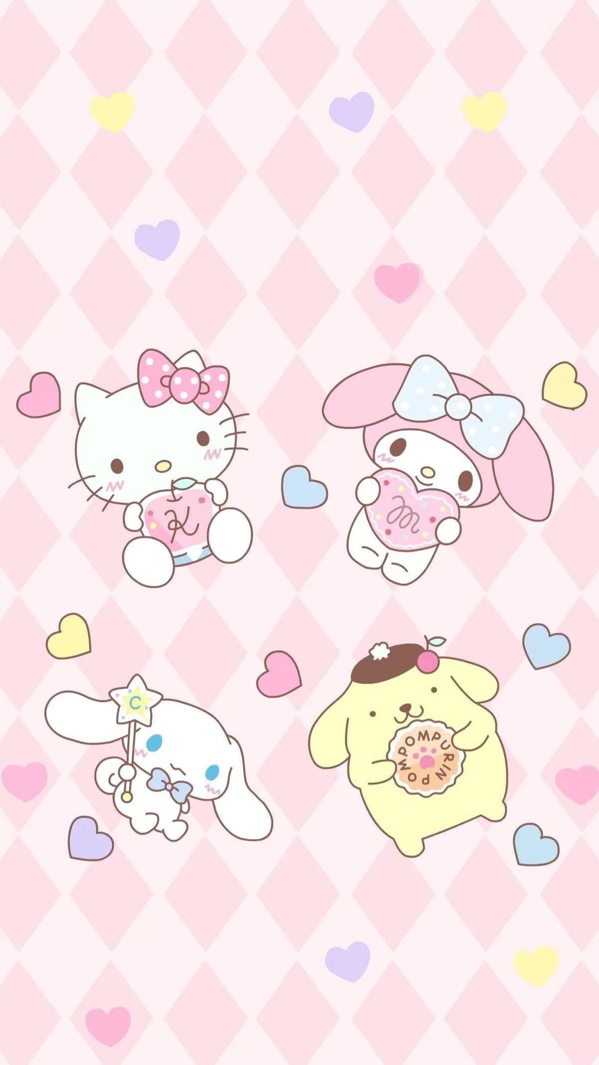 Hello Kitty màu hồng trong họa tiết kim cương Hình nền