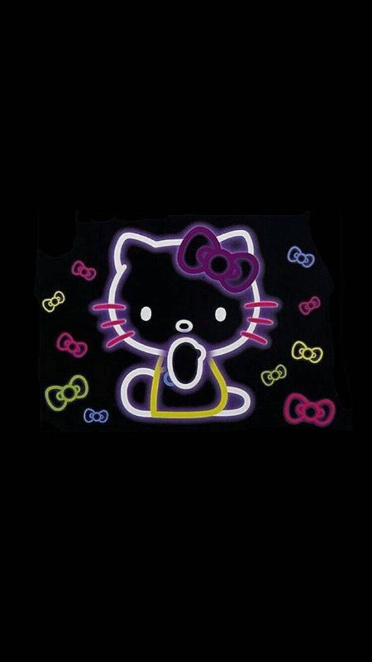 Hello Kitty màu đen phát sáng neon với ruy băng Hình nền