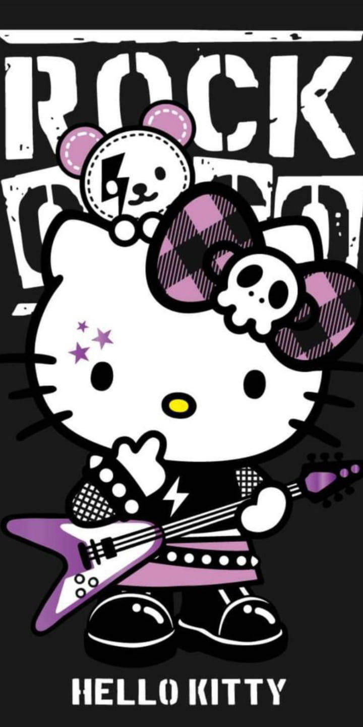 Hello Kitty Rockstar Tím và Đen Hình nền