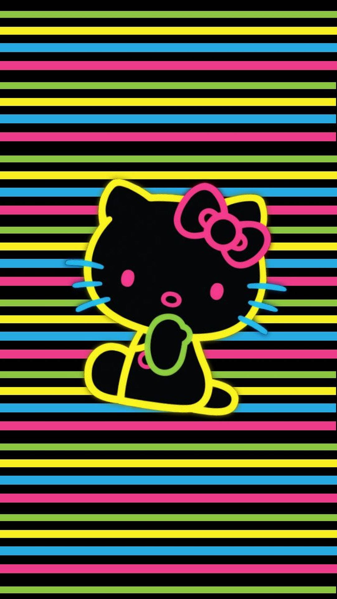 Hello Kitty Sọc Nhiều Màu Trên Nền Đen Hình nền